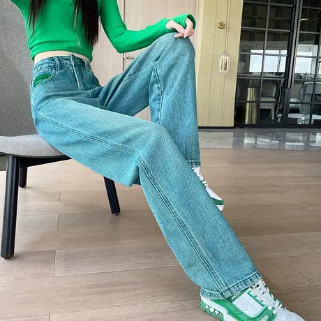 高档阔腿裤牛仔裤女2023年新款春秋高腰宽松显瘦垂感直筒拖地裤潮图片