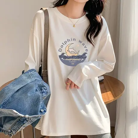 纯棉打底衫女内搭秋冬磨毛加厚长袖t恤女韩版宽松中长款百搭上衣商品大图