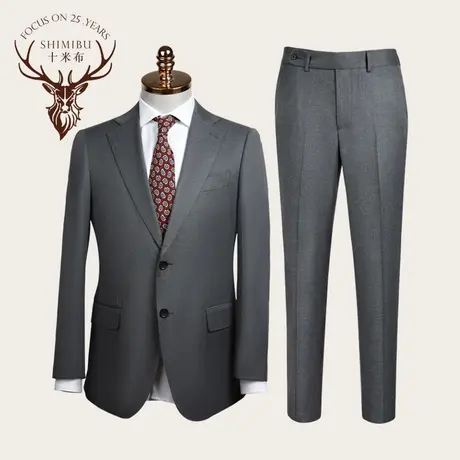 十米布春季灰色平驳领商务休闲修身西装套装男双开叉纯色西服外套商品大图