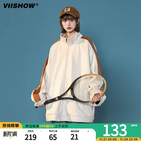 VIISHOW美式麂皮绒棒球服男宽松复古休闲夹克男生秋款潮牌外套男商品大图