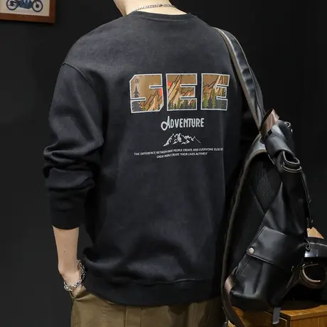 云染重磅潮牌卫衣男春秋款圆领男款衣服春季2024新款长袖胖子大码图片