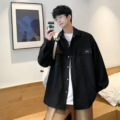 日系工装男士衬衫外套春秋季新款潮牌宽松休闲灯芯绒长袖衬衣夹克商品大图