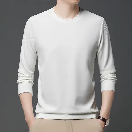 圆领卫衣男士长袖t恤2023春秋新款纯色打底衫上衣休闲体恤华夫格商品大图