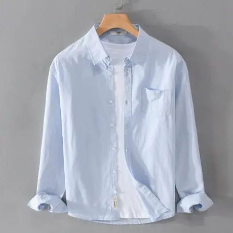 男士休闲长袖衬衫男2023春季新款白色纯棉衬衣日系外套设计感高级商品大图