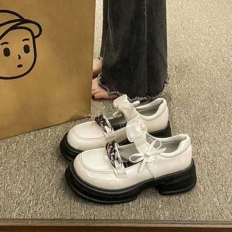 日系jk小皮鞋女2023年春夏新款学生百搭蝴蝶结可爱配裙子洛丽塔鞋商品大图