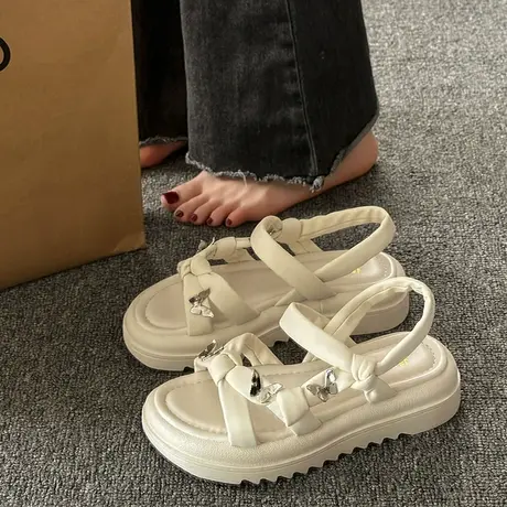 爆款厚底增高露趾凉鞋女2023夏季新款网红爆款百搭休闲显瘦罗马鞋图片