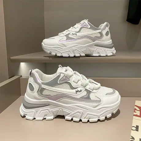 网红炸街老爹鞋女ins潮2023年新款春秋季百搭网面透气小白运动鞋商品大图