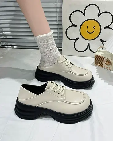 日系英伦小皮鞋女2023春季新款厚底可踩两穿学院风大头鞋JK单鞋女图片