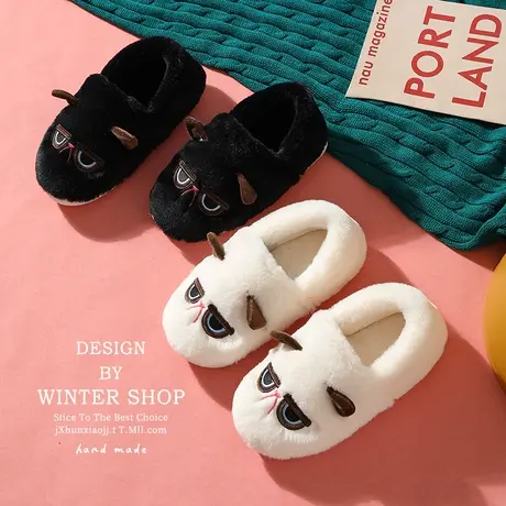 冬天室内居家拖鞋男女情侣可爱毛绒猫咪家居保暖毛茸茸棉拖鞋家用商品大图