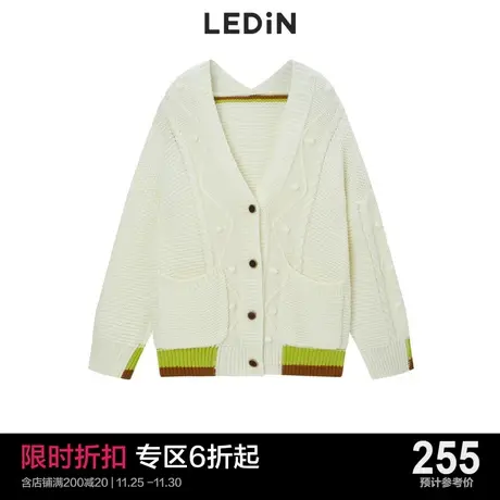 乐町撞色毛衣外套女2022秋冬新款针织开衫C2EDC4401商品大图