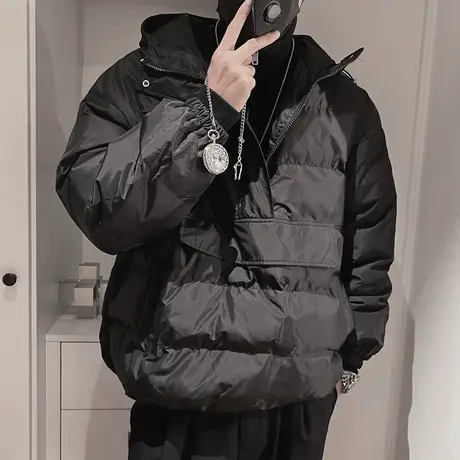 冬季棉衣男个性休闲连帽套头棉服时尚爆款网红加厚工装棉袄外套图片