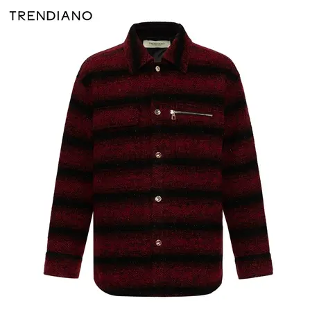 TRENDIANO官方小香风提花毛呢外套2023年冬季新款条纹加厚衬衫男商品大图