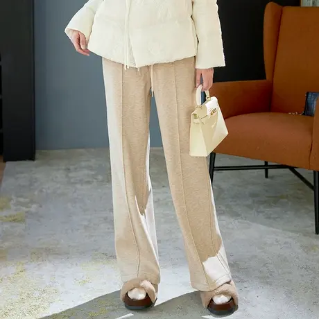 宝诗黎系带松紧腰宽松加绒保暖休闲裤女春秋季2024新款直筒阔腿裤商品大图