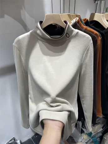 假两件半高领刺绣O双面德绒卫衣女2024秋冬新款宽松百搭软糯上衣图片