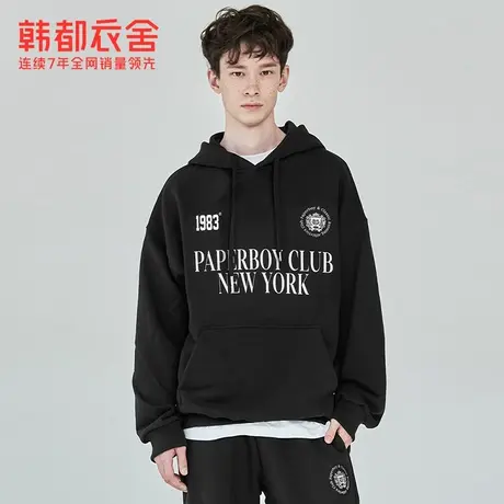 韩都衣舍复古街头连帽卫衣2024春季新款街头字母印花上衣NZZ0842商品大图