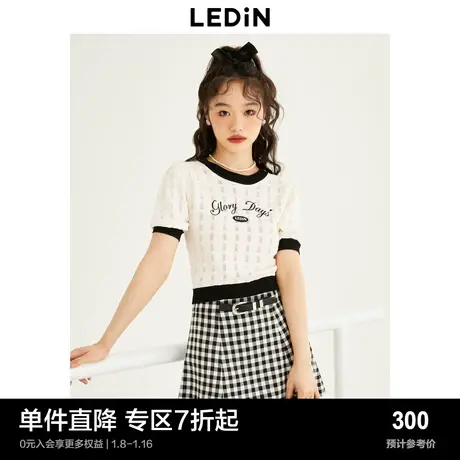 【商场同款】乐町泡泡袖撞色短袖女夏季新款针织T恤C1EED3V02图片