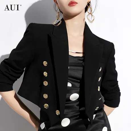 AUI黑色高级感短款西装外套女2024年早春新款小个子职业休闲西服图片
