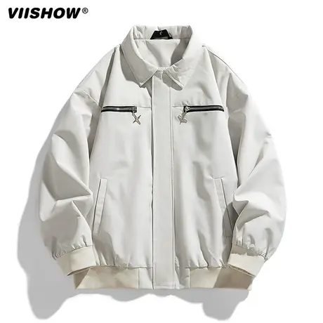 VIISHOW美式高街vibe风拉链装饰夹克男春季新款翻领潮牌宽松外套商品大图
