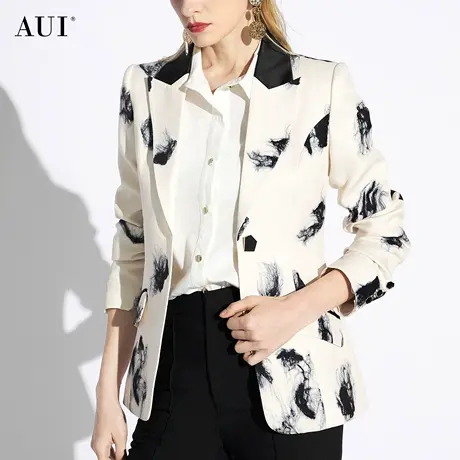 AUI花色御姐气质炸街西装外套女2024春秋新款设计感小众修身西服图片