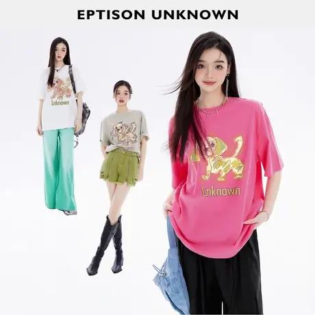 EPTISON短袖T恤女2024夏季新款纯棉宽松减龄洋气小众休闲白色上衣图片
