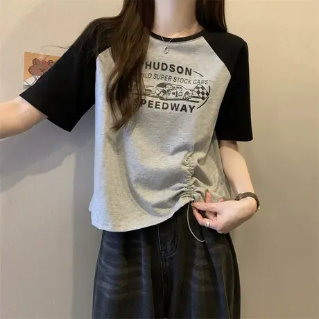 设计感又甜又辣短袖t恤女夏季2023新款美式复古短款上衣别致chic商品大图