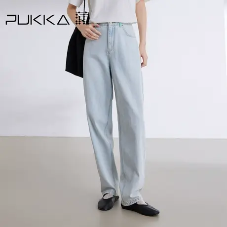 蒲PUKKA 纯棉牛仔裤2024春季新款高腰显瘦直筒萝卜裤图片