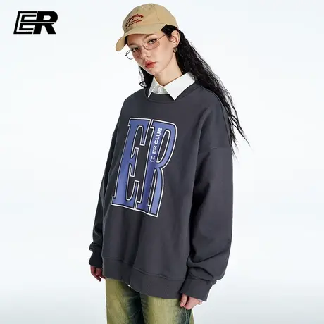【大潘专享】ER字母卫衣2024春季美式潮牌圆领套头宽松休闲情侣装商品大图