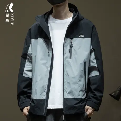 希越户外工装三防夹克男春秋款潮牌耐磨宽松大码男士冲锋连帽外套商品大图