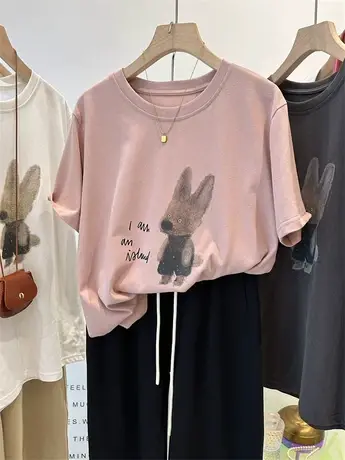 韩国ins可爱卡通狗印花宽松短袖T恤女 春夏休闲半袖上衣 打底衫棉商品大图