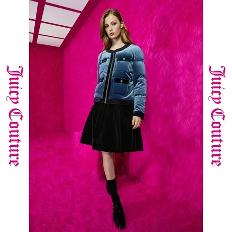 Juicy Couture橘滋秋女女装年新款高雅扣丝绒拼接女式羽绒服商品大图