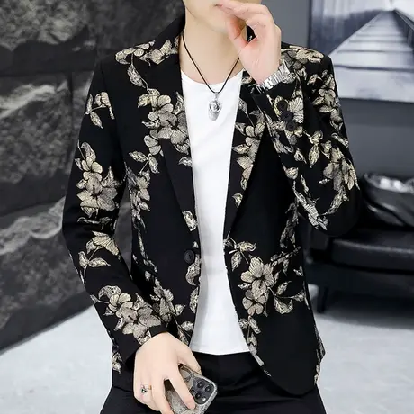 外套男士秋季潮牌帅气花色西服发型师时尚高级感时髦修身型小西装商品大图