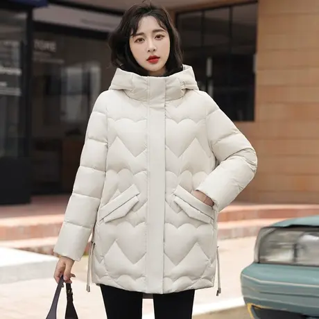 雪中飞羽绒服女士2023新款冬季连帽中长款宽松高领口时尚保暖外套图片