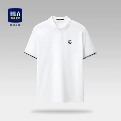 HLA/海澜之家撞色绣花短袖POLO衫2023春夏新款透气休闲白色上衣男图片