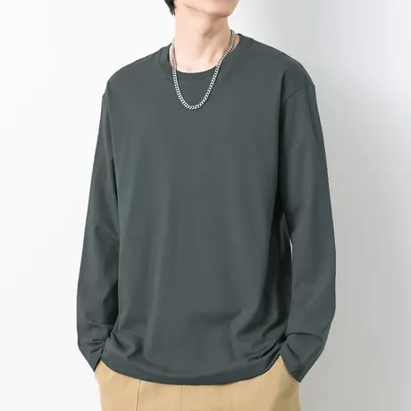 260g重磅纯棉长袖t恤男圆领纯色内搭厚实打底衫美式宽松秋衣小衫商品大图