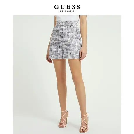 GUESS 23新女法式小香风粗花呢高腰含羊毛休闲短裤-W3YD54WFIT2图片