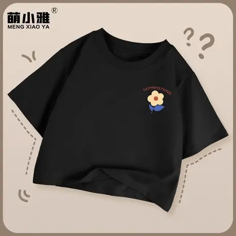 黑色短款短袖t恤女夏季高腰露脐女装上衣2023新款宽松纯棉半袖商品大图