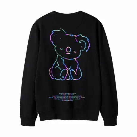 秋冬情侣装小熊卫衣宽松圆领新款慵懒风韩版黑色套头上衣服ins潮商品大图