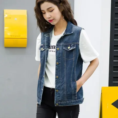 春秋韩版牛仔马甲女中长宽松新款大码无袖BF风背心坎肩8002商品大图