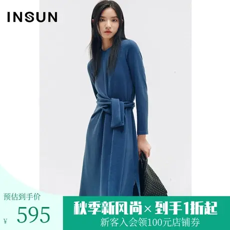 恩裳COVER冬季2022时尚扭结收腰设计闪亮银葱百搭针织连衣裙图片