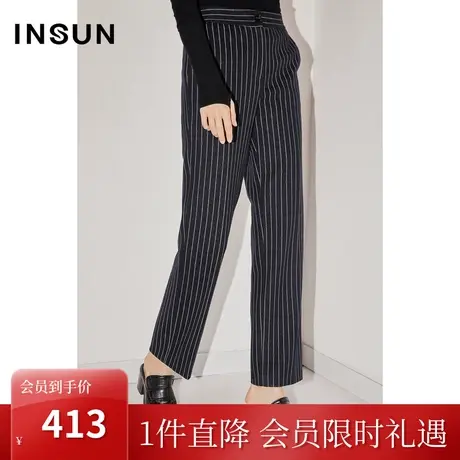 【喵喵严选】恩裳时尚简约撞色条纹百搭轻商务直筒休闲裤女图片