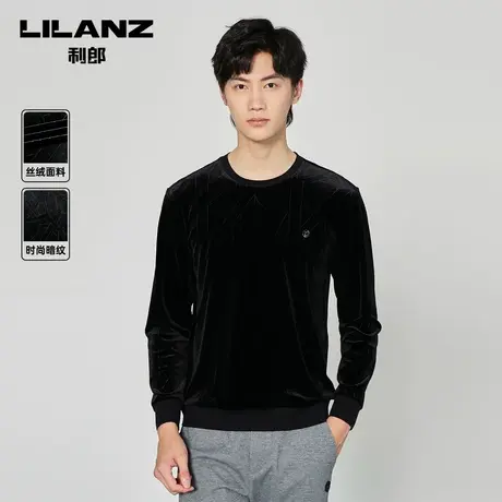 【丝绒面料】利郎官方 卫衣男时尚暗纹圆领休闲T恤秋男装上衣商品大图