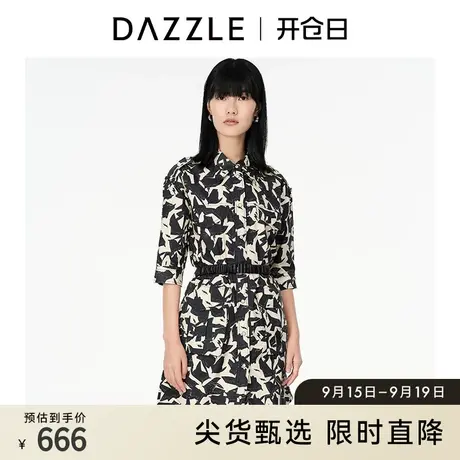 DAZZLE地素奥莱 童趣撞色印花工装休闲衬衫连衣裙2D3O4406L图片