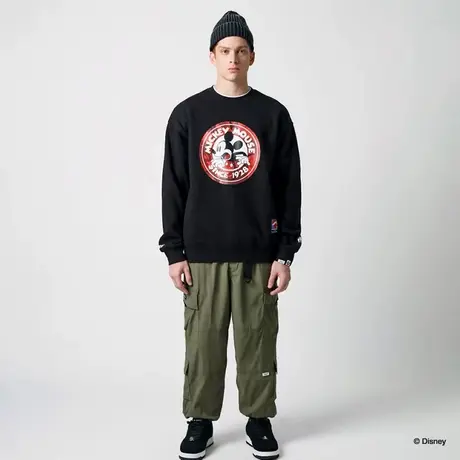 AAPE 迪士尼米奇系列秋冬字母卡通图案印花加绒潮流圆领/连帽卫衣图片