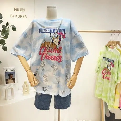 小众设计感T恤夏季韩版港味休闲渐变色扎染短袖上衣学院风闺蜜装图片