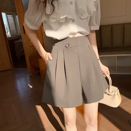2023夏季新款韩版高腰大码5分宽松阔腿裤显瘦a字型西装休闲短裤女商品大图
