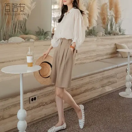 百洛安百慕大短裤休闲五分阔腿裤女夏显瘦直筒裤百搭西装裤中裤商品大图