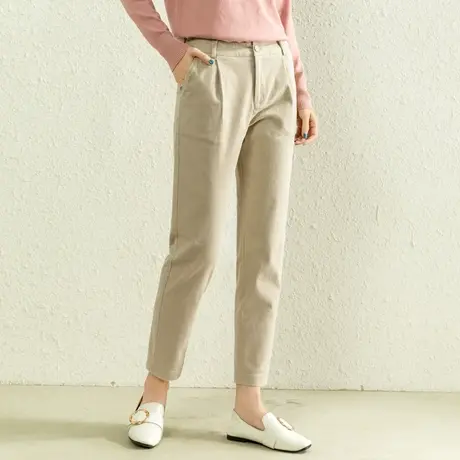 卡其色裤子女春秋九分休闲裤2023新款女裤高腰老爹裤哈伦裤萝卜裤商品大图