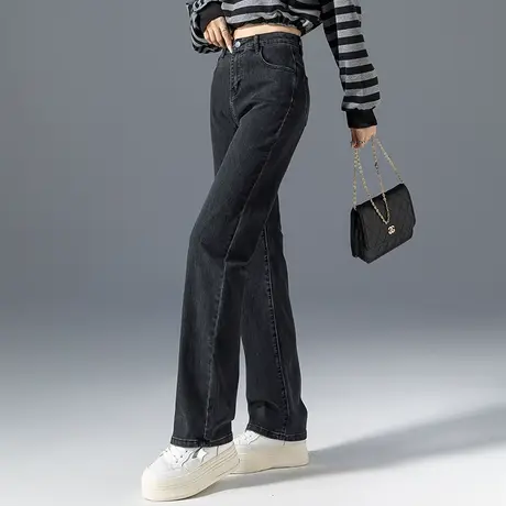 窄版高腰直筒牛仔裤女2023新款加长显瘦裤子秋季烟筒裤拖地阔腿裤商品大图