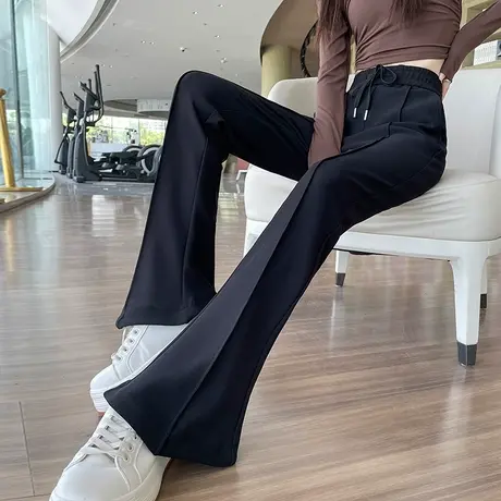 冰丝微喇裤女夏季薄款高腰显瘦垂感抽绳马蹄喇叭裤小个子西装裤潮商品大图