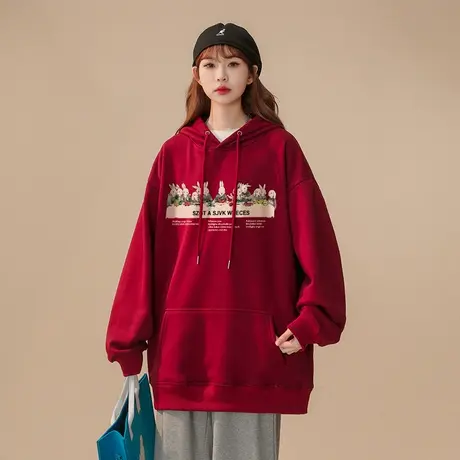 兔年本命年卫衣女2023秋冬季加绒加厚ins潮牌设计感国潮宽松外套图片